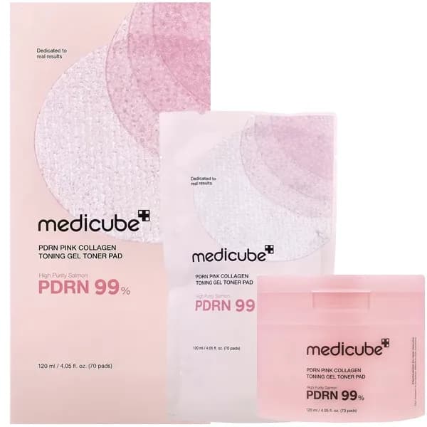 Almohadillas Tónicas Medicube PDRN Pink Collagen Toning Gel Pad de 120ml (70 Unidades)