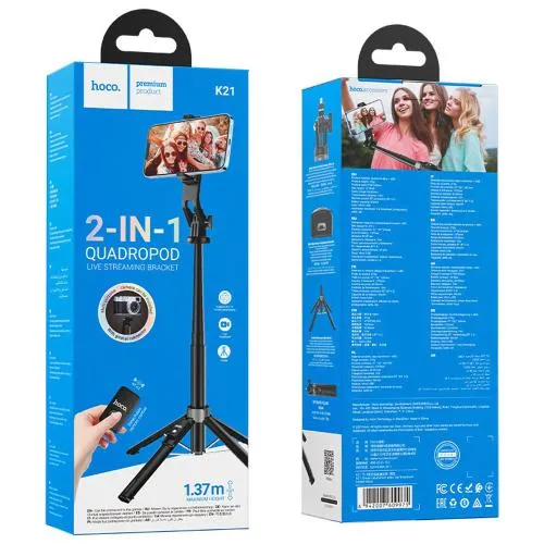 TRIPODE 2 EN 1 NEGRO 1.37M K21 HOCO