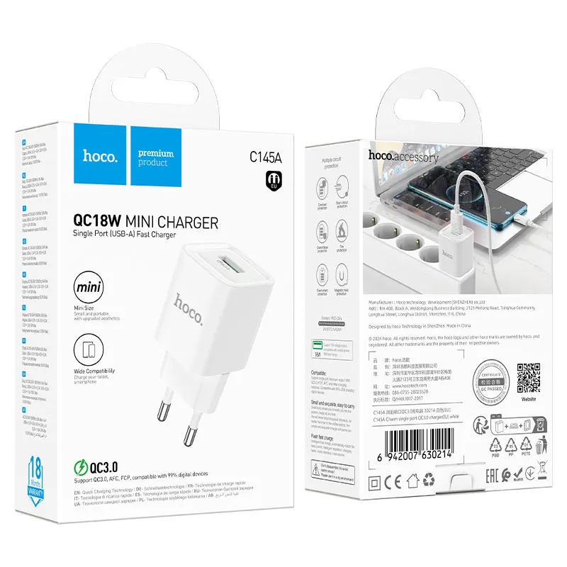 CARGADOR+CABLE T-C C145A BLANCO HOCO