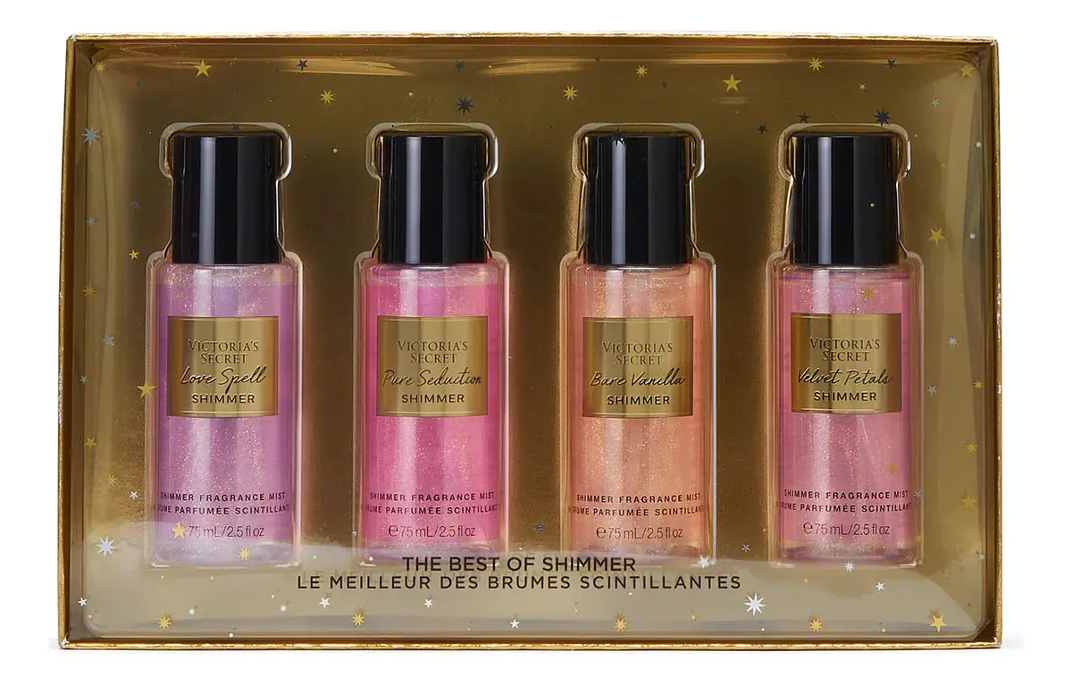 Victoria's Secret Set De Regalo Mini Brillante De 4 Piezas De La Colección De Brumas Perfumadas, Aromas Surtidos