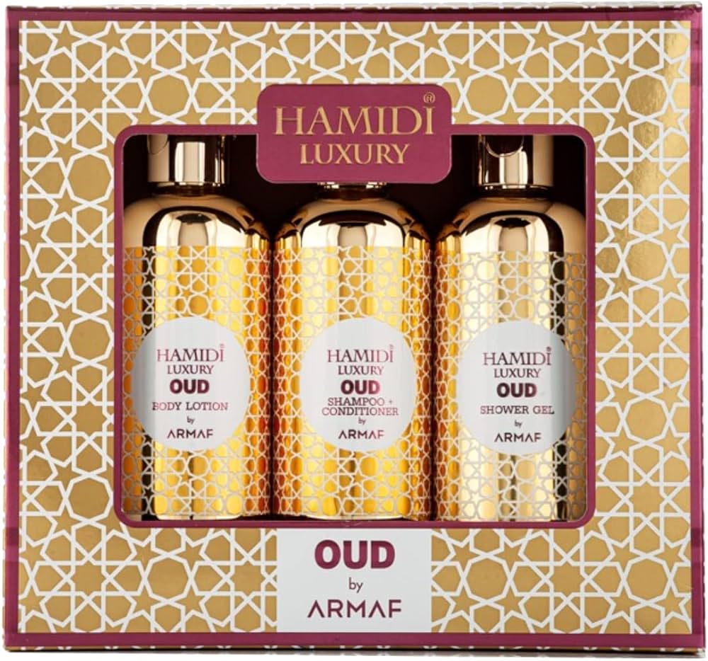 KIT HAMIDI LUXURY ARMAF OUD 3PCS CREMA+GEL+SHAMPO/CONDI 95ML